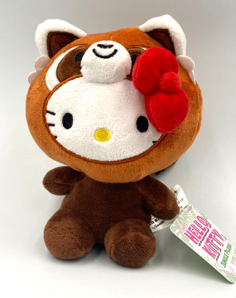 Juguete de peluche Hello Kitty vestido como oso panda rojo 6 pulgadas de alto por Sanrio Nuevo con etiquetas