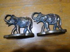 Antique Good Luck Elephant Bookends with Copper Flash Finish Trunk up   #4052
