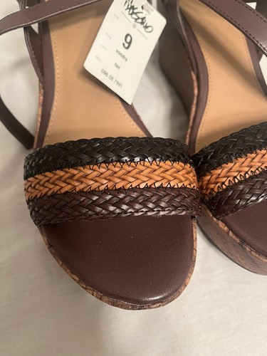 Women’s Mossimo VONDRA Woven Brown Tan Black Wedge Platform Summer Sandal Size 9 - Picture 2 of 6
