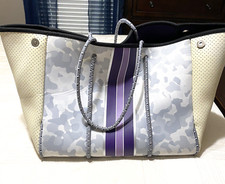Taylor Gray Kenni Neoprene Tote Purple Gray Ivory Camouflage  Large Expandable
