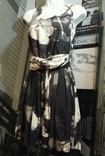 NWT UNDER.LIGNE Gray White Silk Abstract Belt Trim Pleat Skirt Dress Sz 4 $395