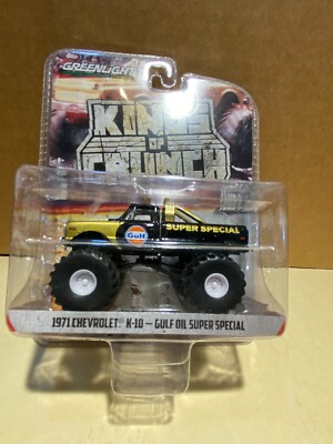1/64 GREENLIGHT KING OF CRUNCH 1971 CHEVROLET K-10 GULF SUPER SPECIAL MONSTER