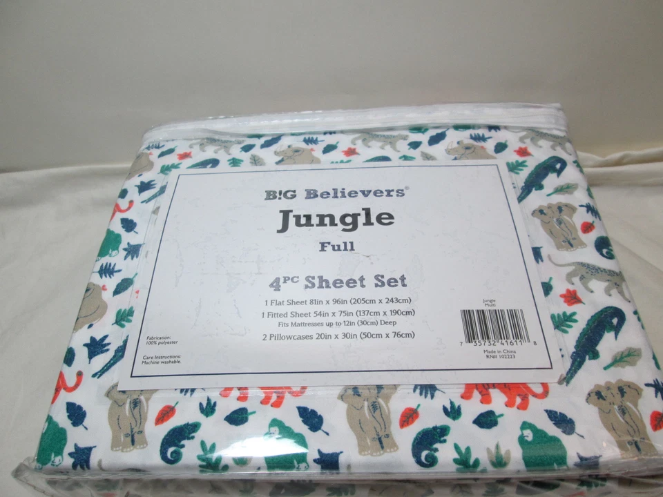 Nuevo Juego Completo de Sábanas Big Believers JUNGLE ~ Elefante, Caimán, Leopardo, Tigre Foto 4 de 4
