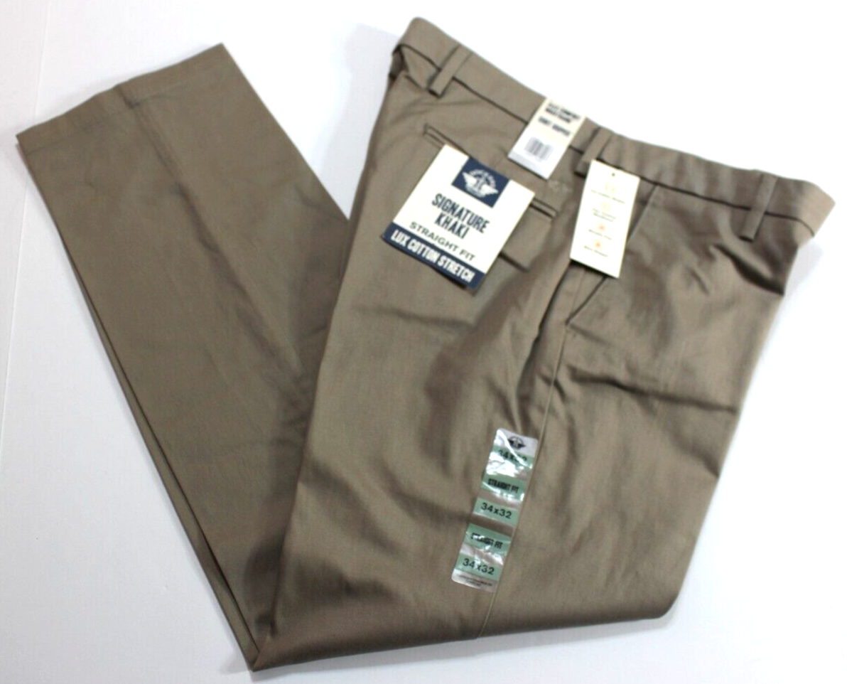 NEW Dockers Sz 34x32 Mens Beige Signature Khaki Pants Flat Front
