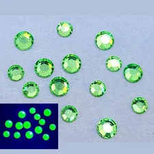 Vintage Flat Back Uranium Glass Rhinestones 3.6mm 4.6mm Green Embellishment 10pc