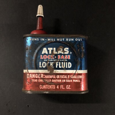 Atlas Lock Ease Lock Fluid can 4oz. Mechanic shop decor Metal Aluminum