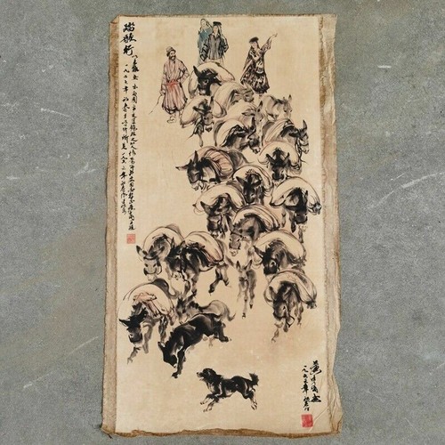 Alte chinesische Kalligraphie Rollmalerei "huang Zhou Esel" Malerei Papierscheibe - Bild 1 von 8