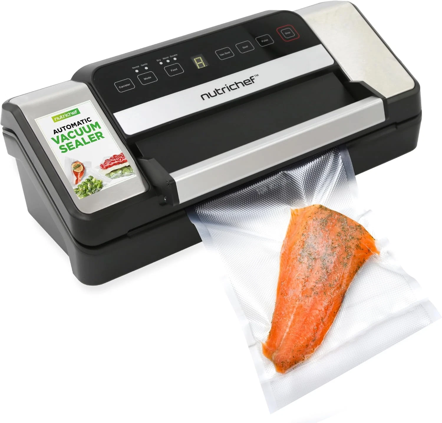 High-Power Vacuum Sealer with Dual Seal, Roll Storage & Cutter, Includes Bags
