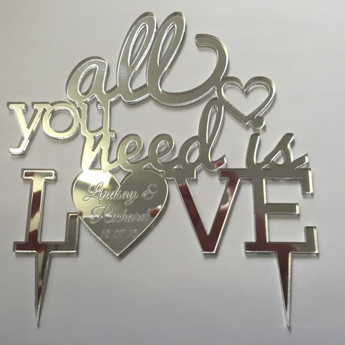 All you need is love Beatles personalised engraved Mr & Mrs cake topper wedding - Picture 4 of 6