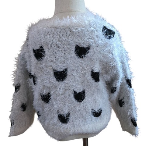 Fuzzy Kids Sweater Black Cat Faces By S. Oliver Size 5/6 Polyester White & Black - Picture 2 of 7