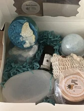 Calcite Bowl & SoapSack W/purchase Bath bomb, Lotion & Homemade Soap 2(4oz) Bars