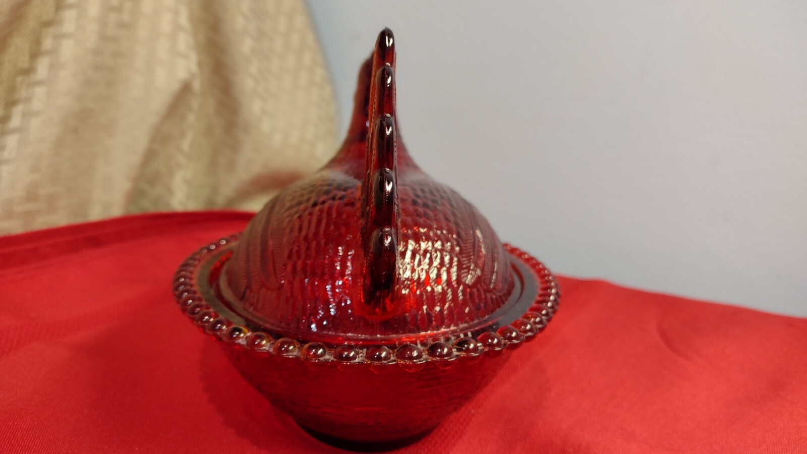 Vintage Indiana Glass Hen on the Nest Dish, Red Glass Chicken Candy