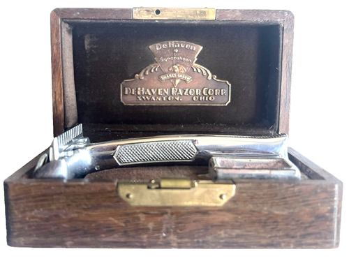 JUEGO DE MAQUINILLA DE AFEITAR VINTAGE DEHAVEN SYNCROKEEN SHAKES AFILADA DE UN SOLO FILO EN ESTUCHE DE MADERA - Imagen 3 de 17