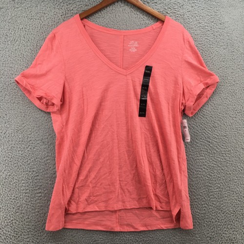 Banana Republic Tee T-Shirt Womens XL Short Sleeve V-Neck Casual Pink Cotton NEW