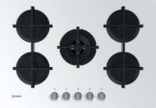 Indesit Piano Cottura 5 Fuochi a Gas 73 cm Incasso Vetro Bianco ING 72T/WH