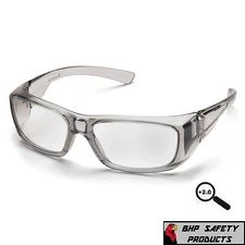 PYRAMEX EMERGE GRAY 2.0 CLEAR FULL MAGNIFICATION READER LENS SAFETY GLASSES Z87+