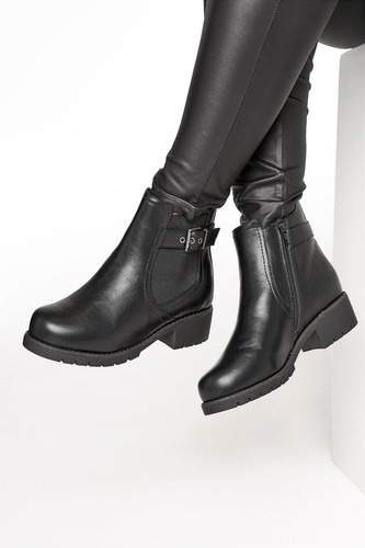 Black Chelsea Buckle Ankle Boots 