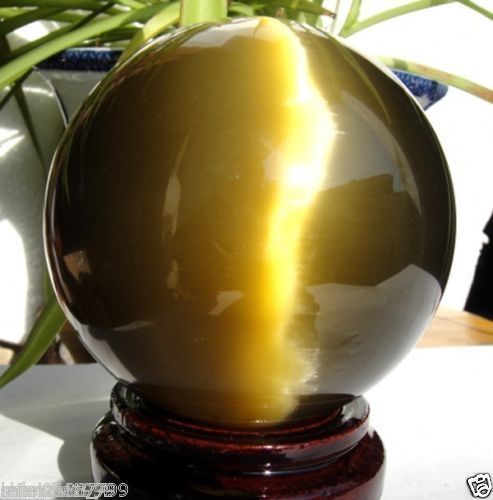 100MM-STAND-Beautiful-ASIAN-QUARTZ-TIGER-EYE-CRYSTAL-HEALING-BALL-SPHERE