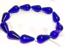 Cobalt Teardrop Czech Pressed Glass Beads, 27mm x 15mm, 12/Strand