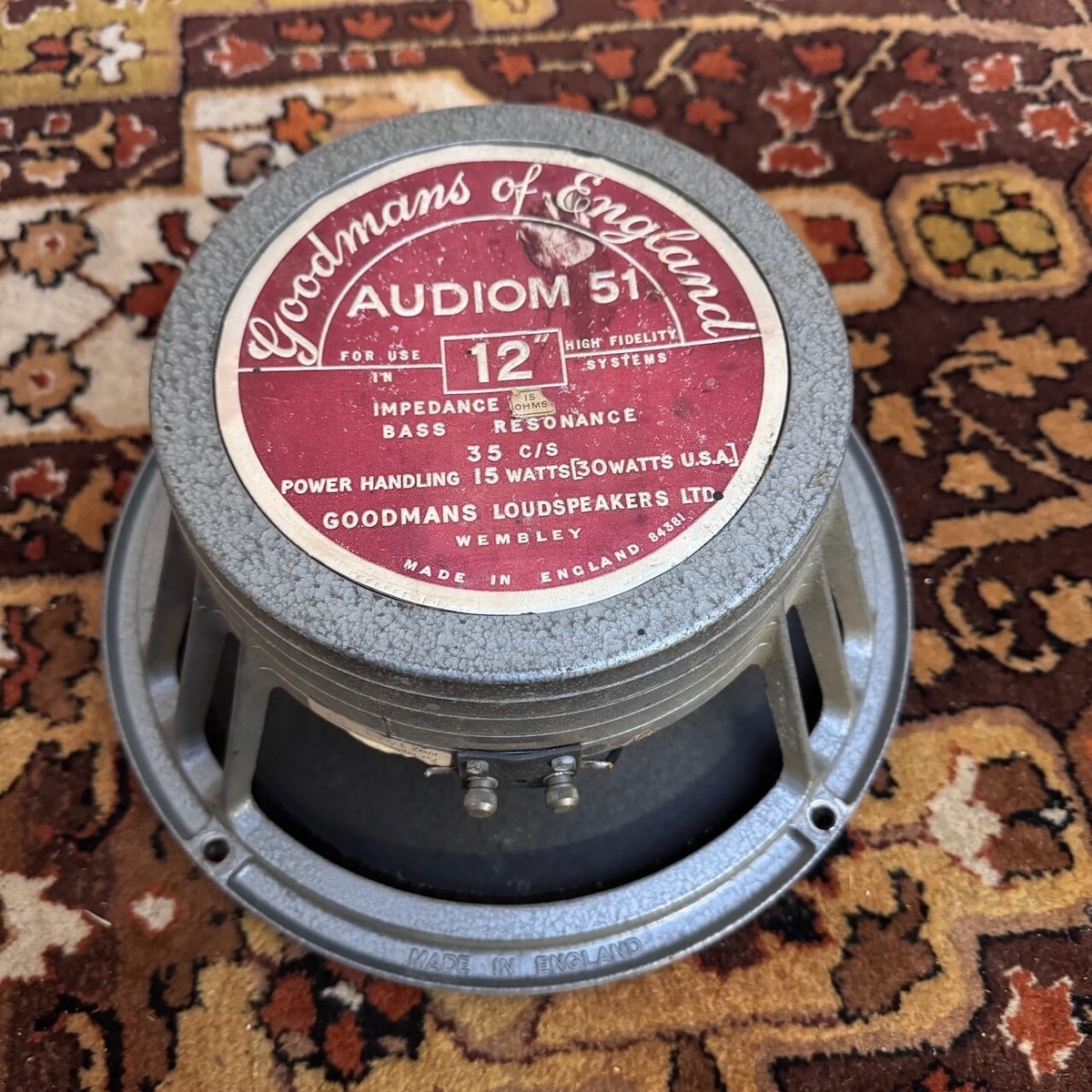 Vintage 1960s Goodmans Audiom 51 Red Silver 15w 15ohms 12