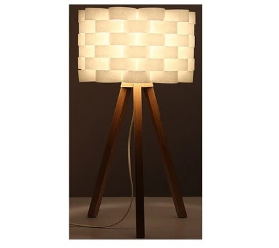 Holzlampe Tischleuchte Nachttisch Lampe Schreibtischlampe Holz Lampenschirm weiß - Bild 2 von 4