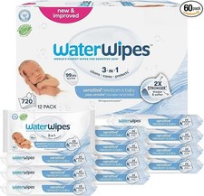 WaterWipes Sensitive Newborn  Baby Wipes, 3-In-1 Cleans, Cares, Protects, 99.9