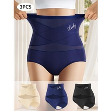 3 Pcs High Waist Tummy Control Briefs Women Cross Shaper Full Coverage Underwear