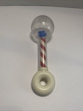 Vintage 1970s Johnson & Johnson Rattle Striped Red White Baby Toy 8" Made In USA