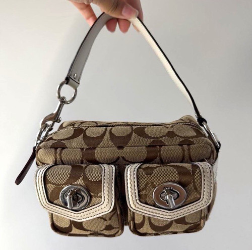 Rare Vintage Y2K Coach Mini Double Canvas Turnlock Bag