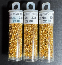 24K Gold Miyuki Delica Seed Beads 10/0 - 3 Tubes Matte Metallic - 30 Grams NOS
