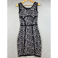 Carmen Marc Valvo Womens XS Black Gray Abstract Print Sleeveless Bodycon Dress