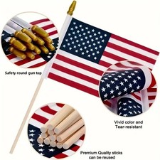50 Pack Small American Flags Small US Flags/Mini American Flag on Stick 4x6 Inch