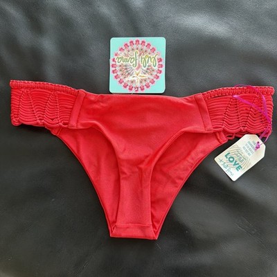 NWT Luli Fama Women's Pineapple Fields Weave Moderate Cheeky Bikini Bottom Sz L