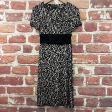 Tahari ASL Dress Womens 4 Black White Multicolor Abstract Ruched Waist Stretchy