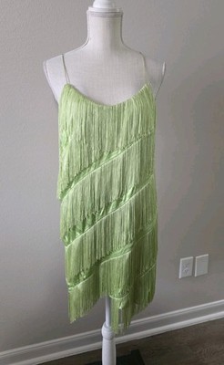 MNG Green Fringe Flapper Style Party Dress Size 6 Lime Green Club Dance Cocktail