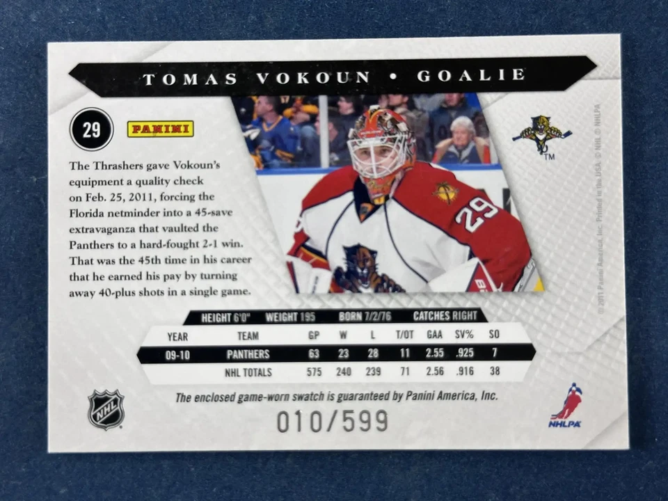 2010-11 Panini Luxury Suite Tomas Vokoun Jersey Panthers /599 - Image 2 of 2