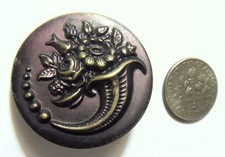 1800s antique Victorian 32 mm metal floral cornucopia picture button 54759