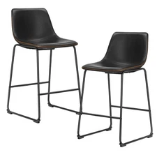 Counter Height Bar Stools Set of 2, 26 inch Height Stool Faux Leather Barstoo...