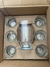 NIB VTG Pitcher & Glasses 8-pc Cocktail Tumbler Set Bar & Swizzle Stick Gift Mom
