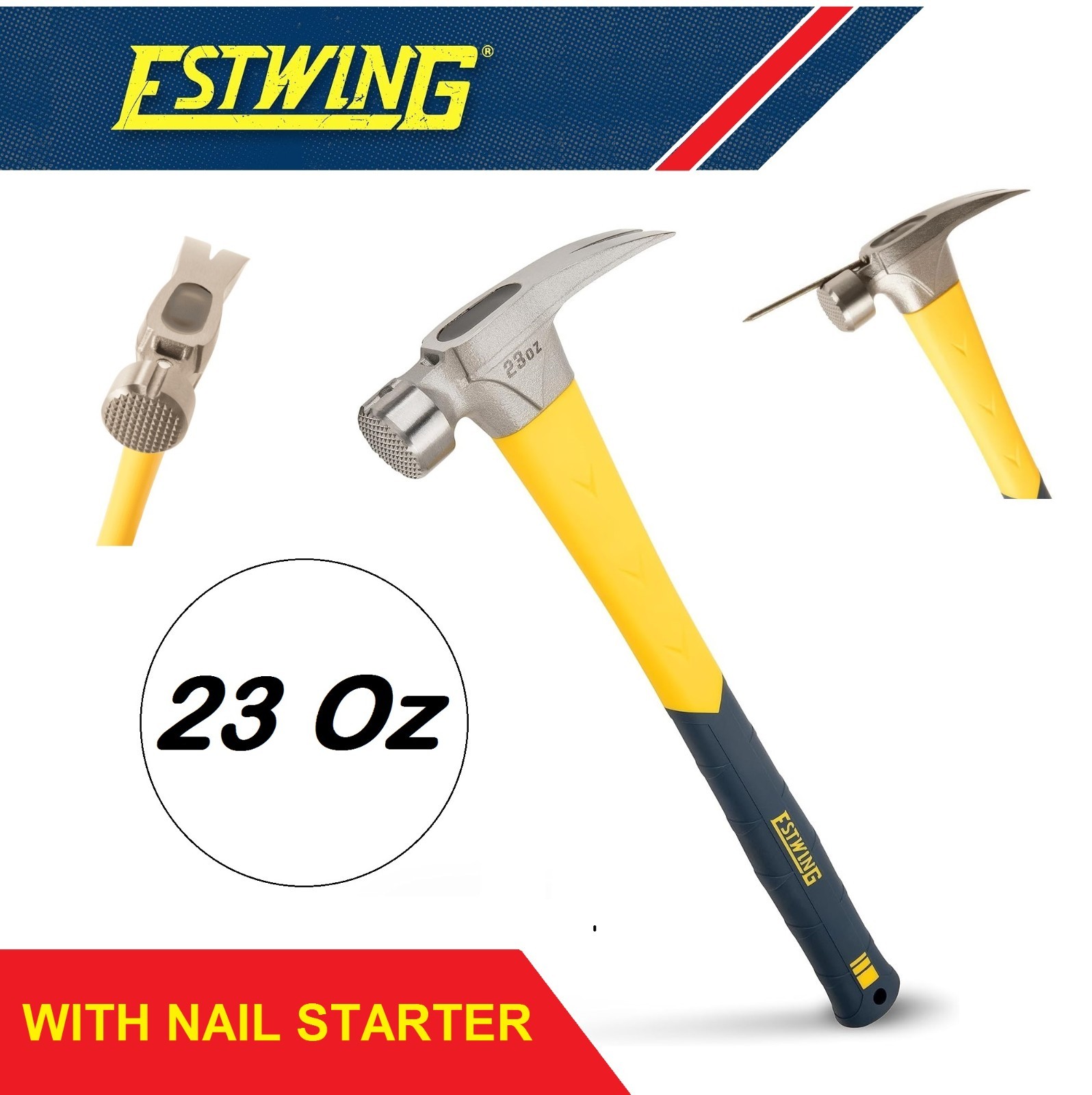 ESTWING SURE STRIKE Hammer With Nail Starter 23 Oz Framing Rip Est Wing MRF23LM