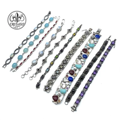 Lot Of 10 Mix Sterling Silver Bracelets With Mix Stones, Styles And sizing - Image 1 of 2