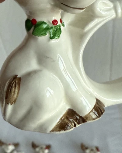 Vintage Fitz & Floyd Christmas Reindeer Napkin Ring Set Of 8 - Picture 10 of 20