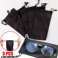 5pcs Pouches Microfiber Eyeglass Bag Black Drawstring Closure Multi-Use Pouches