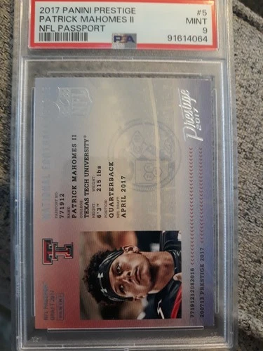2017 PRESTIGE PATRICK MAHOMES II NFL PASSPORT RC #5 PSA 9!!