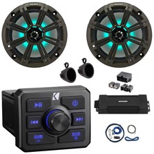 Kicker Marine Receiver, 2x 8" 300W Speakers w/Grilles, Amp w/Kit  Quick Connect