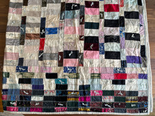 Antique Crazy Quilt Assorted Pieced Fabrics Hand Stitched Embroidery Tied 72x72