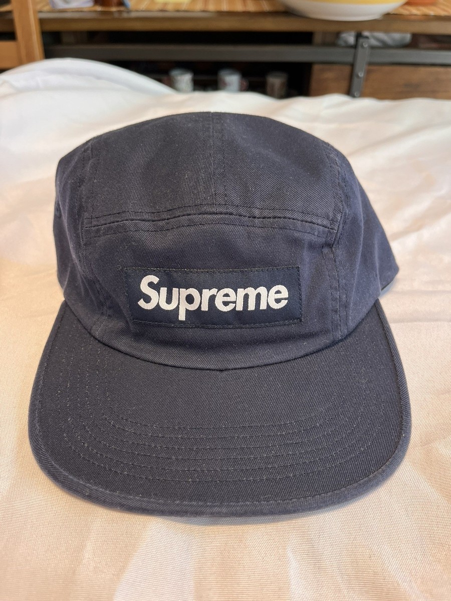 Supreme Washed Chino Twill Camp Cap Hat Navy with Leather Strap