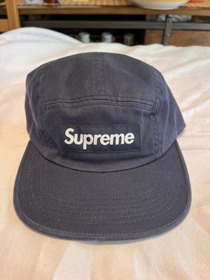 Supreme Washed Chino Twill Camp Cap Hat Navy with Leather Strap