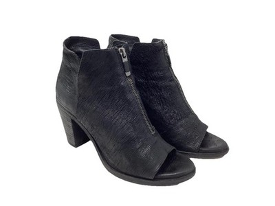 Eileen Fisher Black Textured PeepToe Ankle Booties Boots Wms 9M 3  Stack Heel