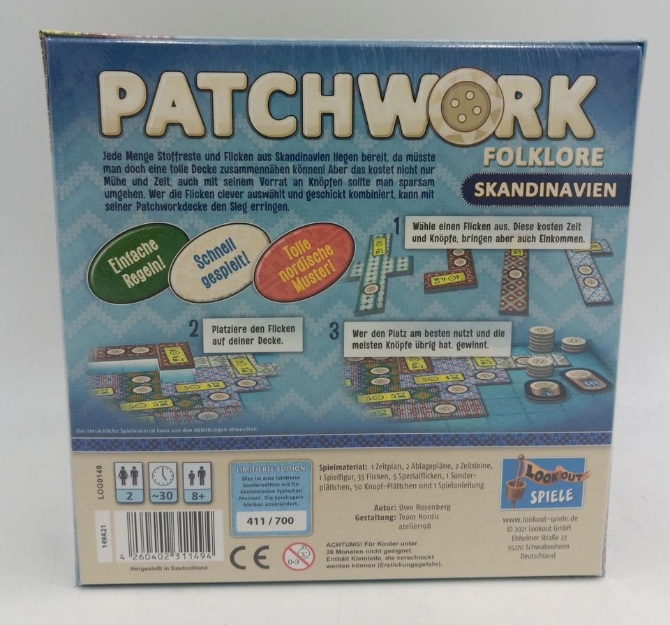 Patchwork Folklore Skandinavien für 2 Spieler Limitierte Edition Norwegen NEU - Bild 3 von 4